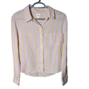 Lilly Pulitzer Coralynn Button Down Shirt‎ 100% Linen Yellow/Purple Stripes